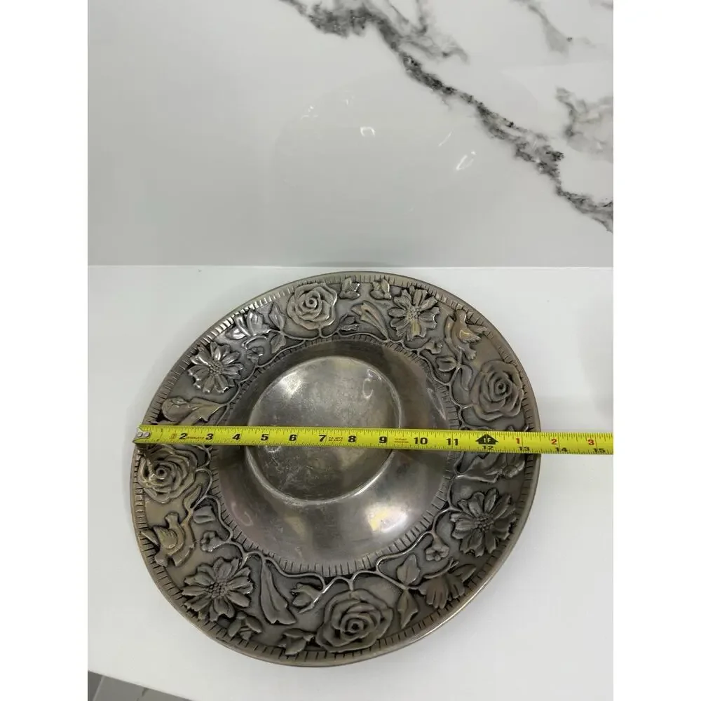 Vintage The Wilton Co. Metal Armetale Garden Path Chip & Dip Bread & Oil Platter
